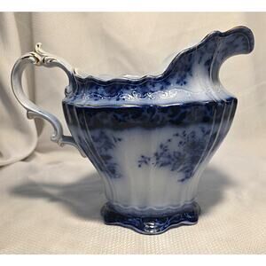 Antique Stanley Pottery Touraine Flow Blue Pitcher 1880s Excellent Condition